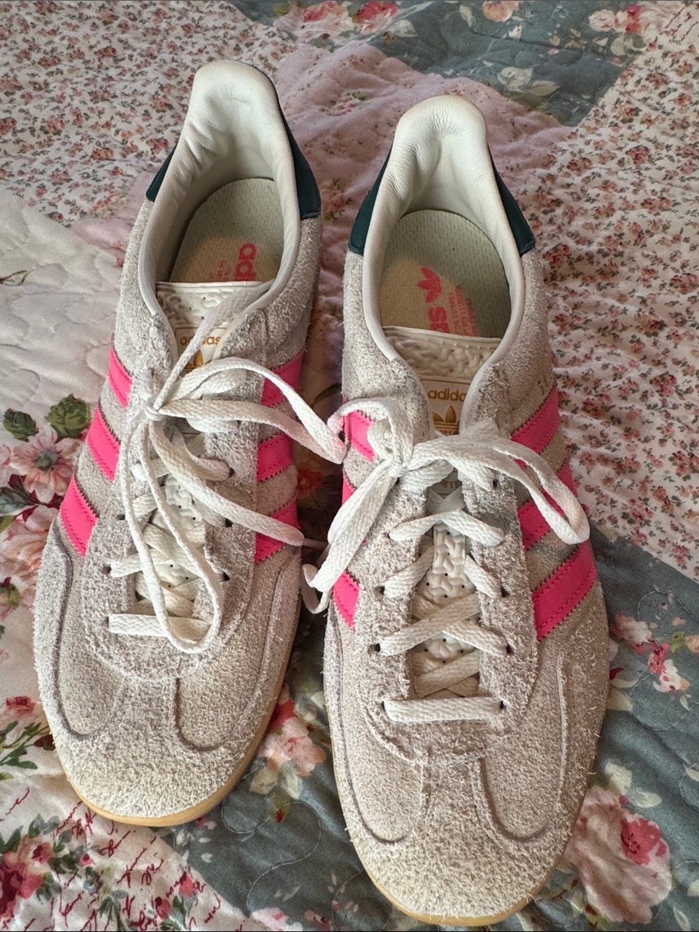 adidas Women's Beige Suede gazelle Sneakers with Pink Stripes